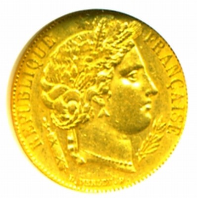 1851 A FRANCE CERES GOLD COIN 20 FRANCS * NGC CERT GENUINE SHARP AU 58